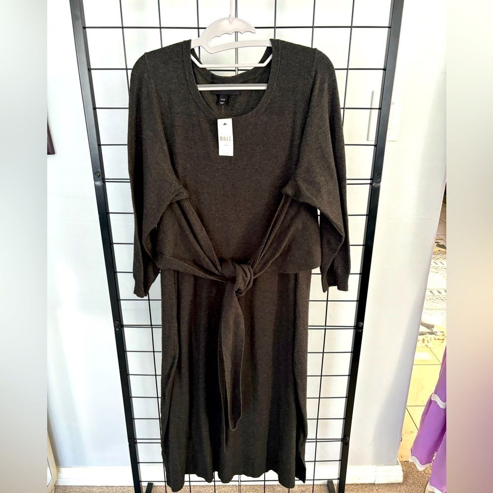 Lane Bryant Long Sleeve Wrap Sweater Gray Midi Dress NWT